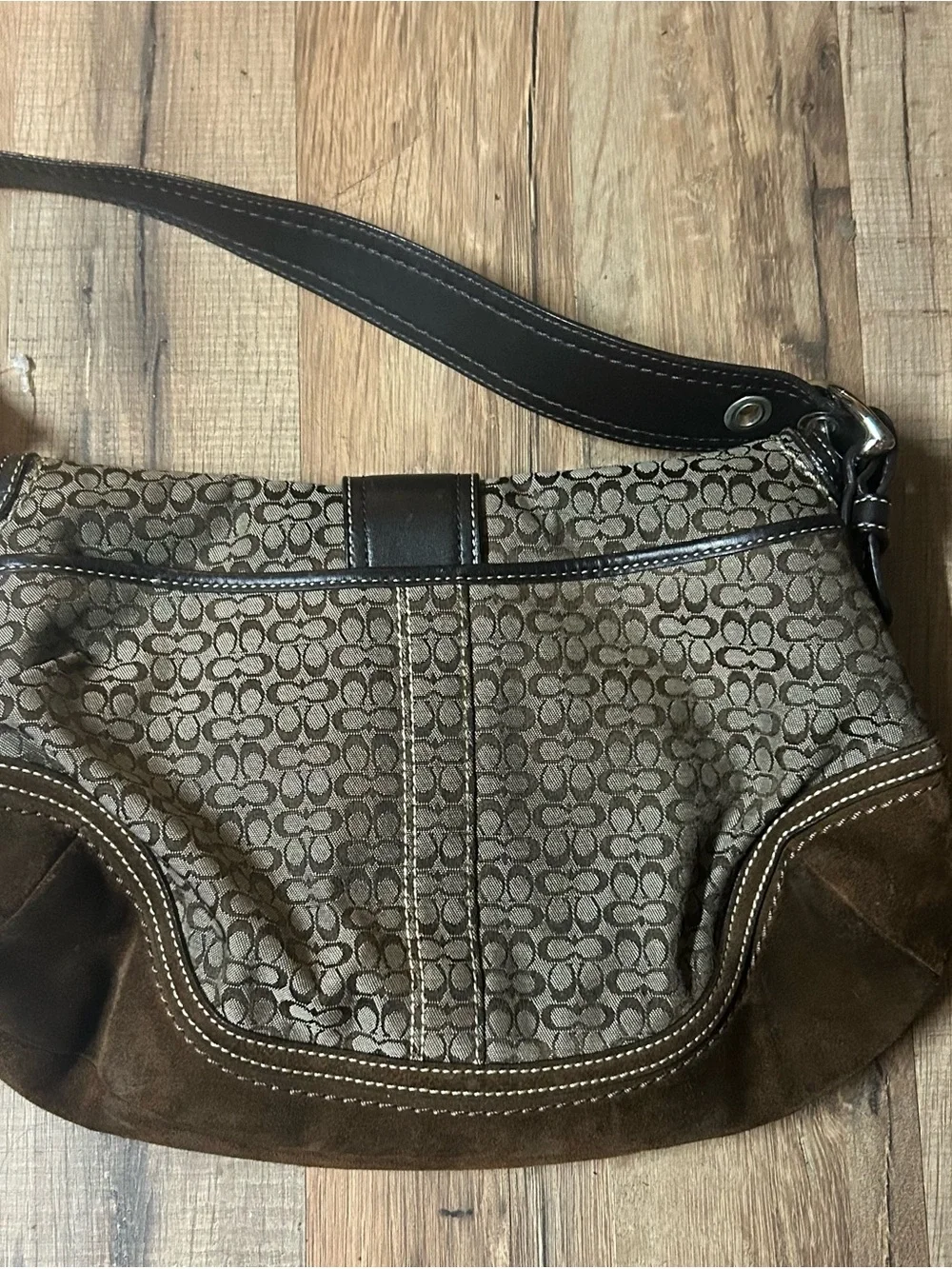 Coach F10926 MEDIUM Vintage Soho BROWN Leather & Signature C Canvas Shoulder Bag - Picture 2 of 10